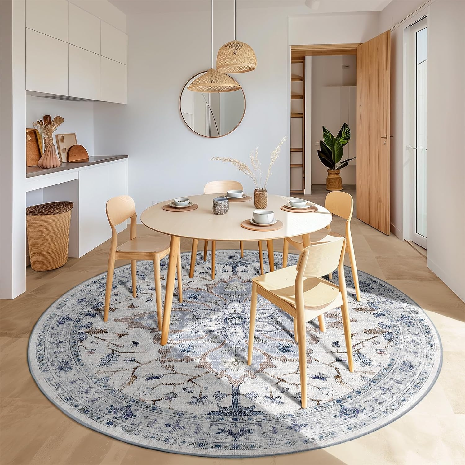 5x7 Area Rugs 5x7, Washable Rug, Non-Slip, Rugs for Living Room, Kitchen Rugs, Rugs for Bedroom Entryway Rug, Vintage Rugs Boho Floral Medallion, Low Pile, Soft, Beige Dark Blue Navy Red - Grand Goldman