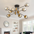 6-Light Glass Globe Sputnik Chandelier Modern Matte Black and Gold Ceiling Light Fixture Vintage Hanging Chandeliers for Farmhouse Living Room, Kitchen Dining Room Bedroom - Grand Goldman