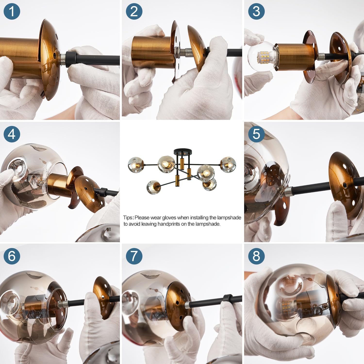 6-Light Glass Globe Sputnik Chandelier Modern Matte Black and Gold Ceiling Light Fixture Vintage Hanging Chandeliers for Farmhouse Living Room, Kitchen Dining Room Bedroom - Grand Goldman