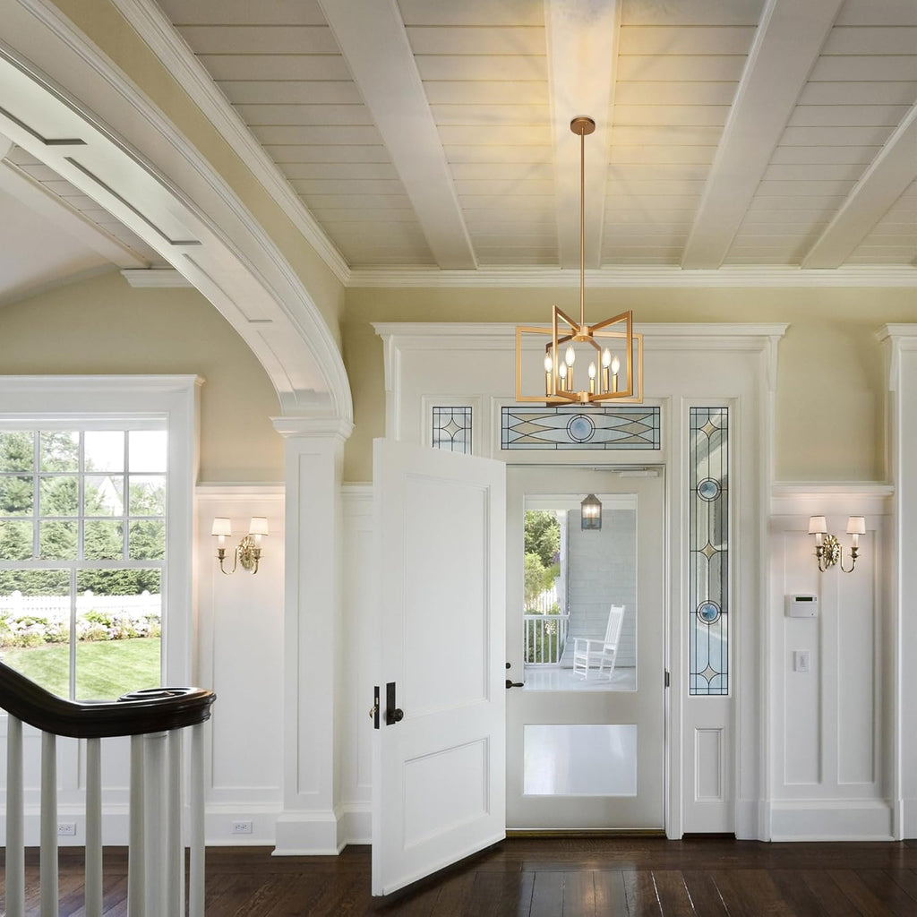 6-Light Gold Pendant Light, Modern Farmhouse Dining Room Light Fixtures Over Table, Industrial Metal Geometric Kitchen Chandelier for Entryway Hallway Foyer Bedroom - Grand Goldman