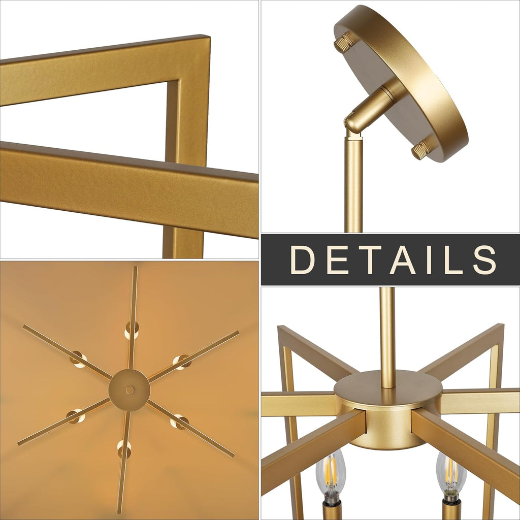 6-Light Gold Pendant Light, Modern Farmhouse Dining Room Light Fixtures Over Table, Industrial Metal Geometric Kitchen Chandelier for Entryway Hallway Foyer Bedroom - Grand Goldman
