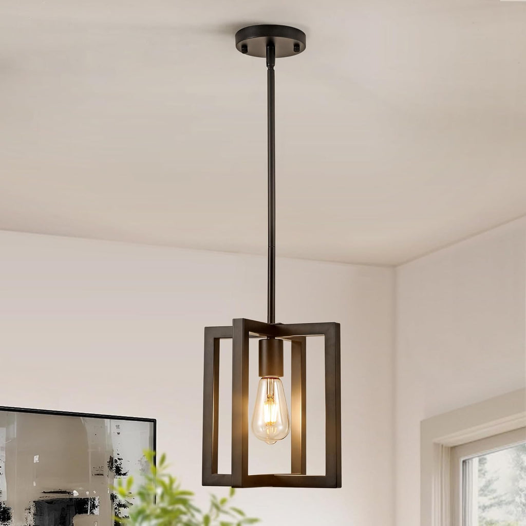 6-Light Modern Farmhouse Black Chandeliers for Entryway, Geometric Pendant Lights Kitchen Island, Hanging Industrial Metal Chandelier for Stairway Foyer Hallway Dining Room - Grand Goldman