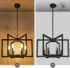 6-Light Modern Farmhouse Black Chandeliers for Entryway, Geometric Pendant Lights Kitchen Island, Hanging Industrial Metal Chandelier for Stairway Foyer Hallway Dining Room - Grand Goldman