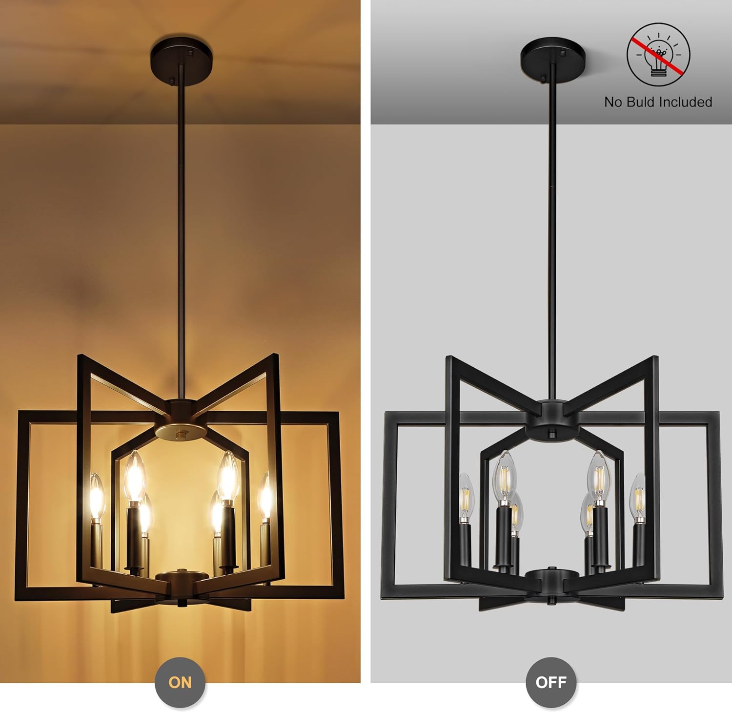 6-Light Modern Farmhouse Black Chandeliers for Entryway, Geometric Pendant Lights Kitchen Island, Hanging Industrial Metal Chandelier for Stairway Foyer Hallway Dining Room - Grand Goldman