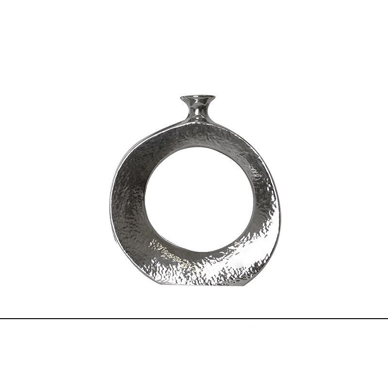 Vaso a cerchio in ceramica dorata decorazione per soggiorno e veranda