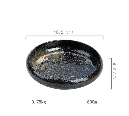 Handcrafted Deep Blue Ceramic Plate Japanese Kiln Change Series – Unique Glaze Textures Dishwasher & Microwave Safe