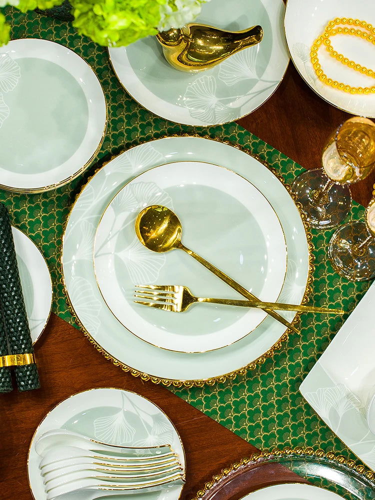 60 Pieces Bone China Dinnerware Set with Colorful Glaze Elegant Bowls and Plates for Home Ceramic Bowls and Plates Set - Grand Goldman