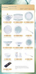 60 Pieces Bone China Dinnerware Set with Colorful Glaze Elegant Bowls and Plates for Home Ceramic Bowls and Plates Set - Grand Goldman