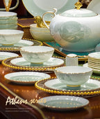 60 Pieces Bone China Dinnerware Set with Colorful Glaze Elegant Bowls and Plates for Home Ceramic Bowls and Plates Set - Grand Goldman