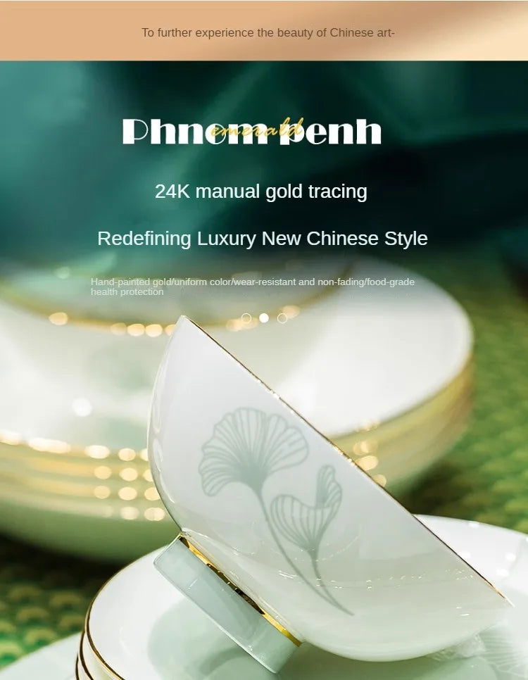 60 Pieces Bone China Dinnerware Set with Colorful Glaze Elegant Bowls and Plates for Home Ceramic Bowls and Plates Set - Grand Goldman