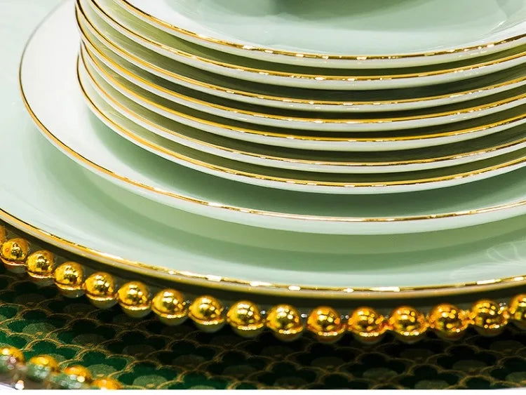 60 Pieces Bone China Dinnerware Set with Colorful Glaze Elegant Bowls and Plates for Home Ceramic Bowls and Plates Set - Grand Goldman