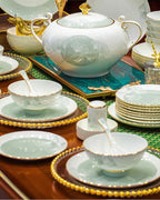 60 Pieces Bone China Dinnerware Set with Colorful Glaze Elegant Bowls and Plates for Home Ceramic Bowls and Plates Set - Grand Goldman