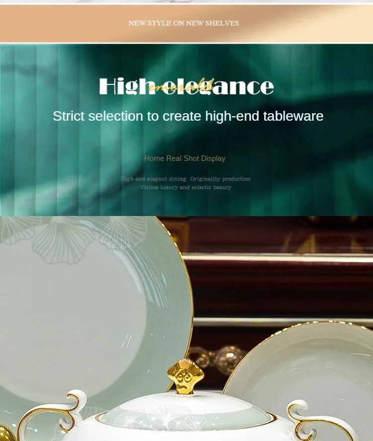 60 Pieces Bone China Dinnerware Set with Colorful Glaze Elegant Bowls and Plates for Home Ceramic Bowls and Plates Set - Grand Goldman