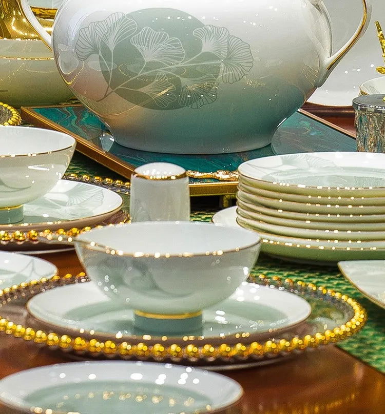 60 Pieces Bone China Dinnerware Set with Colorful Glaze Elegant Bowls and Plates for Home Ceramic Bowls and Plates Set - Grand Goldman