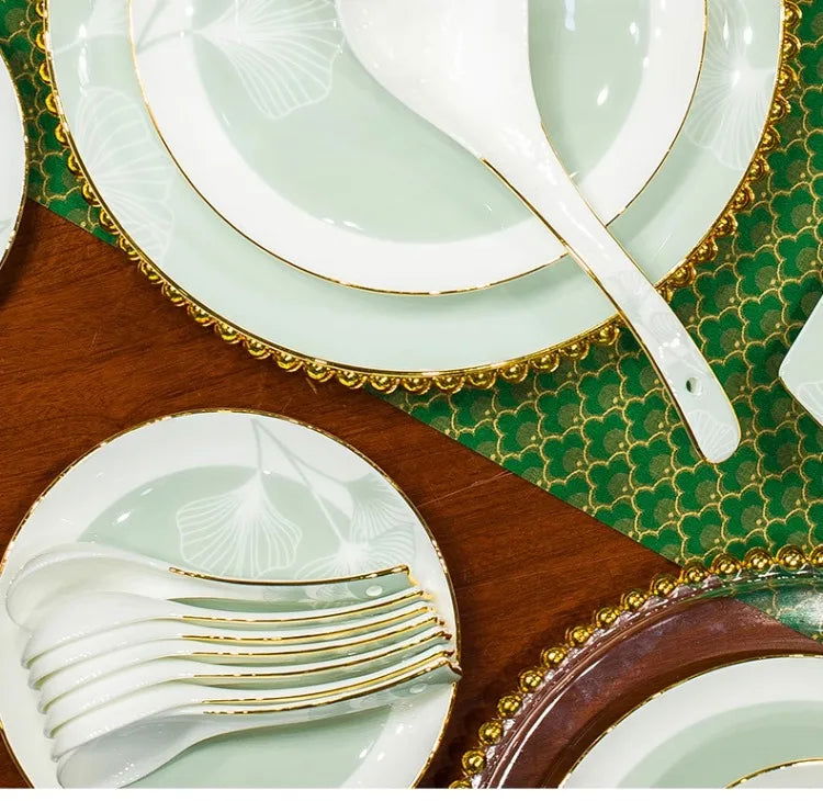 60 Pieces Bone China Dinnerware Set with Colorful Glaze Elegant Bowls and Plates for Home Ceramic Bowls and Plates Set - Grand Goldman