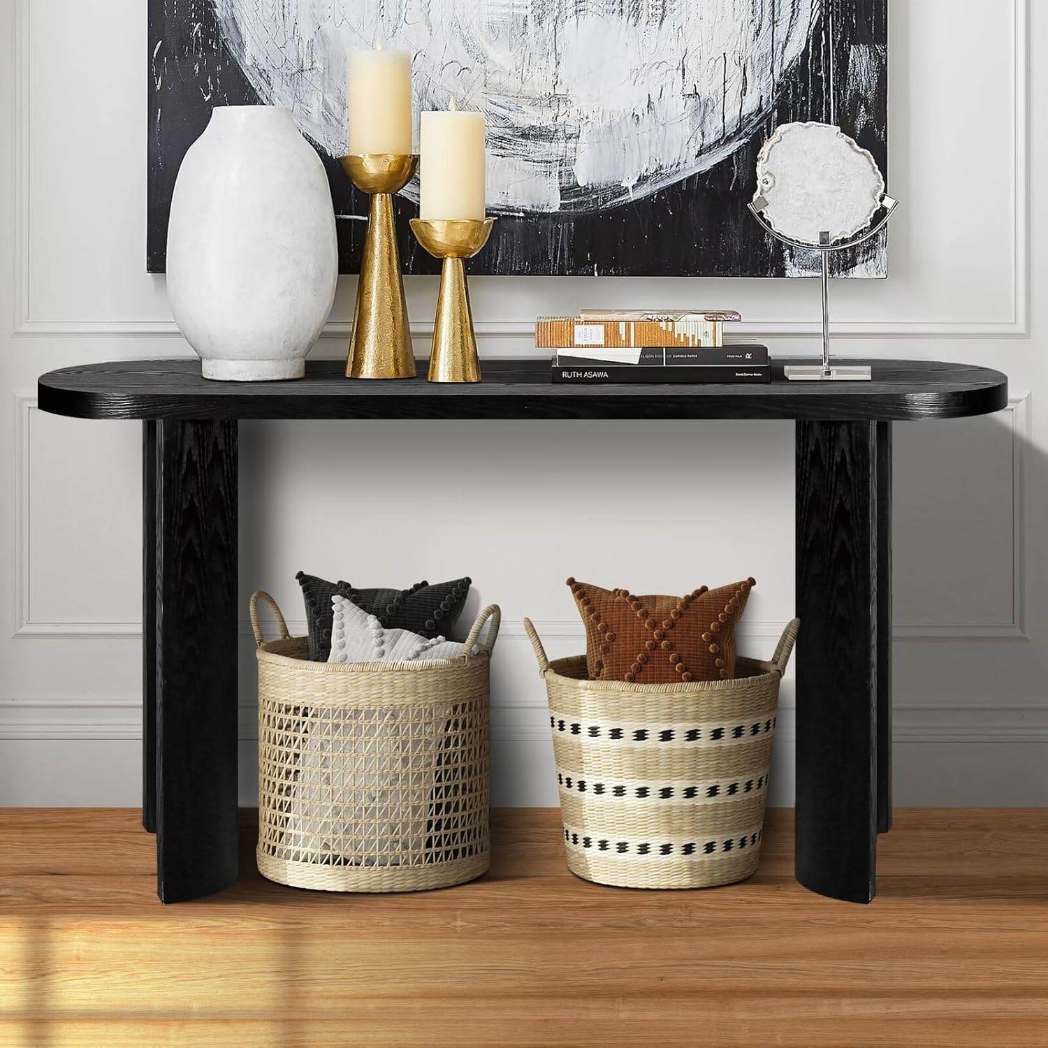 60'' Thick Top Entryway Table, Curved Legs, Support The Installation of Inward-Facing Or Outward-Facing for Sofas, Entryway, Behind The Couch, Living Room, Foyer, Black - Grand Goldman