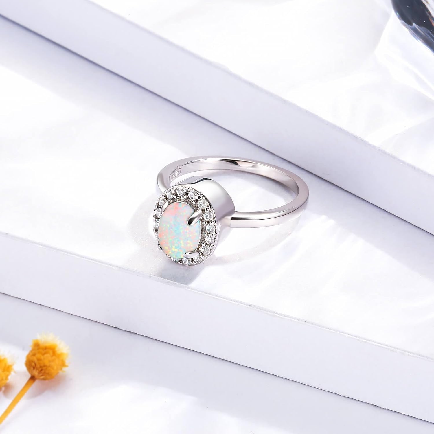 Sterling Silver Opal Cremation Urn Ring: Women Cremation Memorial Keepsake Ring for Ashes With Cubic Zirconia Bereavement Jewelry Gift for A Loss of The Loved One