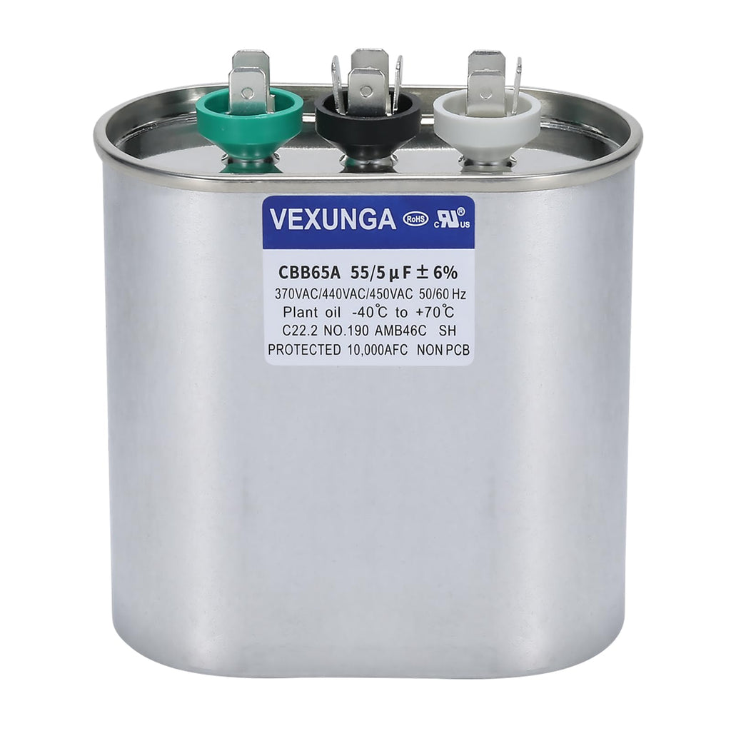 45/5 uF 45+5 MFD 370V or 440V Dual Run Start Round A/C Capacitor 45 5 uF 370 440 Volt VAC CBB65B Air Conditioner Capacitors for AC Unit Fan Motor Start or Heat Pump or Condenser Straight Cool