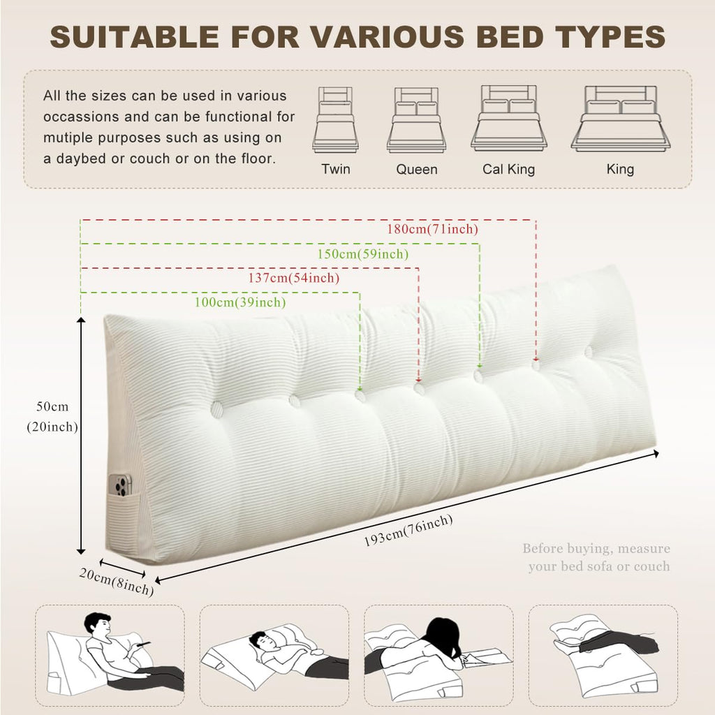 بالش گوه‌ای شویون برای تختخواب، بالش مثلثی برای تاج تخت، بالش تاج تخت برای مطالعه، مناسب تخت‌های روز و تخت‌های دوطبقه با روکش مخملی قابل جدا شدن