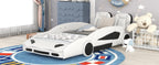 Lit plateforme en forme de voiture de course taille jumeau avec roues, blanc, Harper & Bright Designs