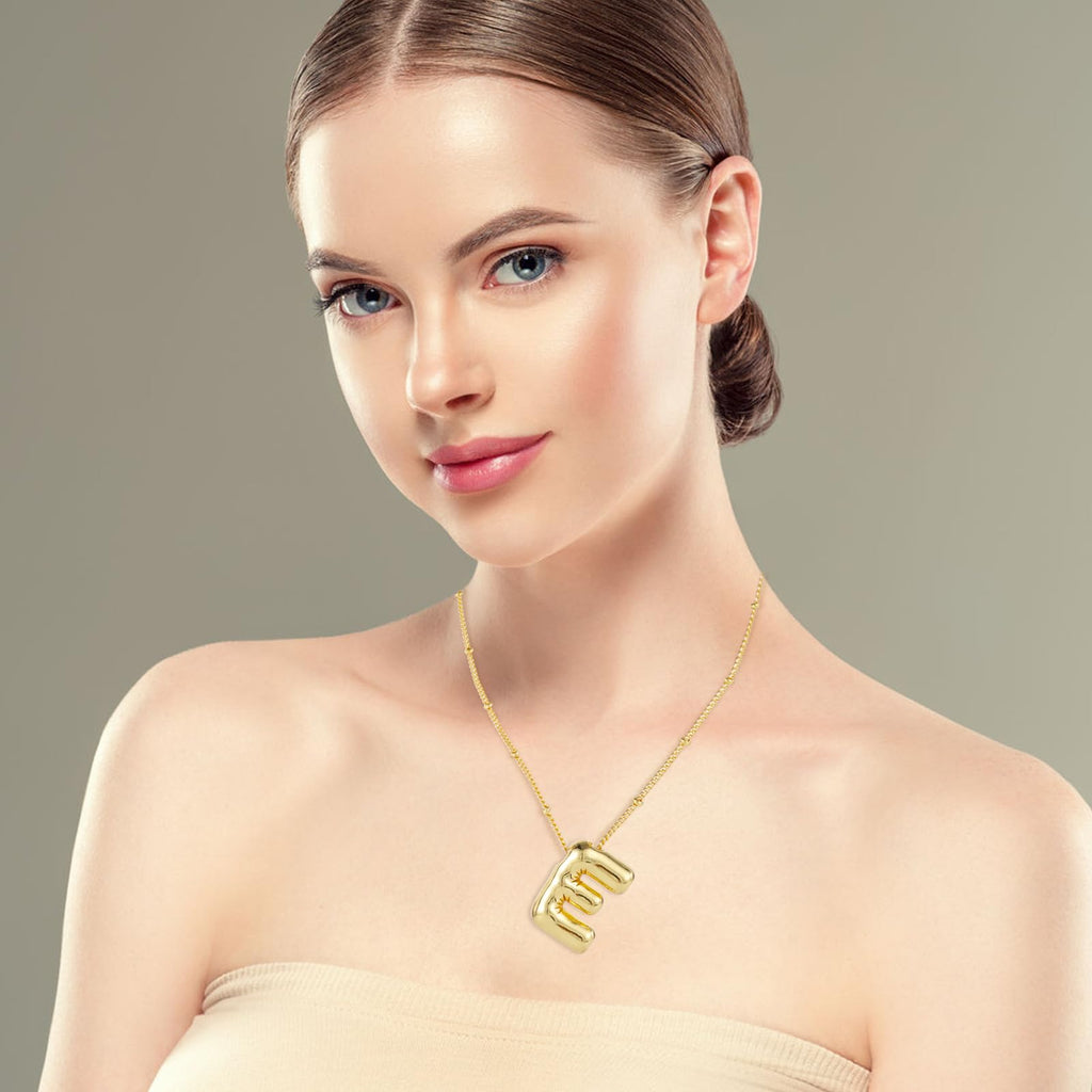 Bubble Letter Halskette, 14k vergoldete Ballon-Anfangsbuchstaben-Halskette Personalisierte Ballon-Alphabet-Anhänger Halsketten Schmuck Geschenk für Frauen Mädchen (E)
