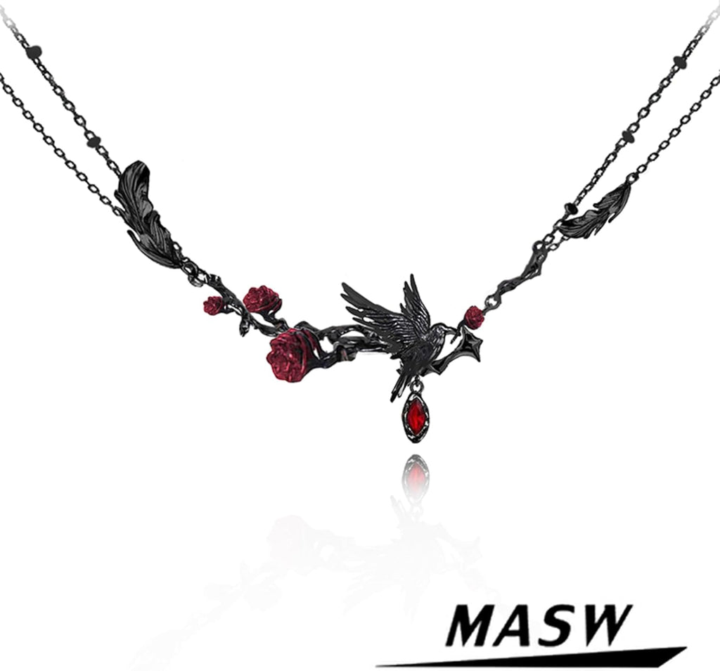 original design hip hop style Gothic necklace Crow red Rose necklace women's fashion gift M3500