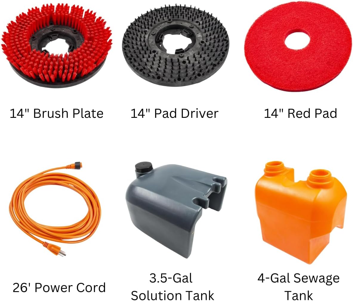 RT15AC 14“ Walk Behind Floor Scrubber Dryer Machine for Industrial Commercial Use, 4-Gal Tank, 26-ft Power Cord