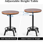 LOKKHAN Adjustable Swivel Bar Table 30"-35.4" Round Wood Tabletop 23.6" Dia, Rustic Industrial Kitchen Dining Living Party Office Coffee Bistro Breakfast Pub Table,Space-Saving