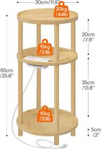 HOOBRO Set of 2 Small Round Side Tables with Charging Station, 3-Tier Round Bamboo End Tables, Easy Assembly, for Living Room, Bedroom, Apartment, Natural YL152UBZP201