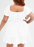 Eytino Women Plus Size Summer Dress Short Sleeve Sweetheart Neck Casual Mini Short Dresses, 2X White