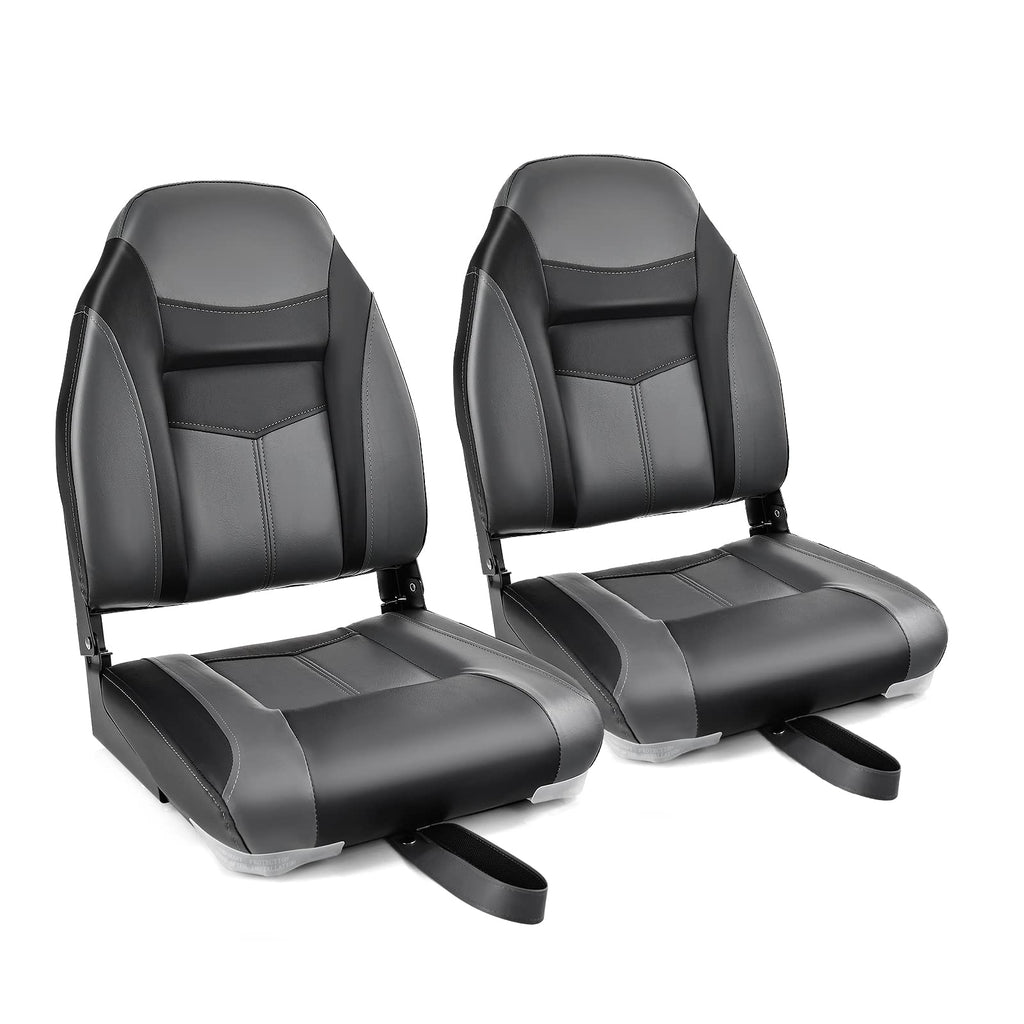 Goplus Low/High Back Boat Seats, Folding Boat Seat with Stainless Steel Screws & Aluminum Hinges, Thickened Sponge Padding, Waterproof Fishing Captain Boat Seats (2 Packs-Camo & Gray)