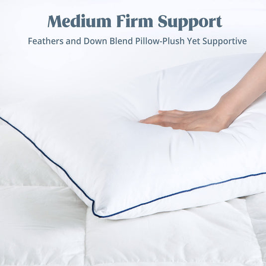 puredown® Goose Feathers and Down White Pillows with 100% Cotton Cover, Bed Sleeping Hotel Collection Pillows Set of 2, Standard Size