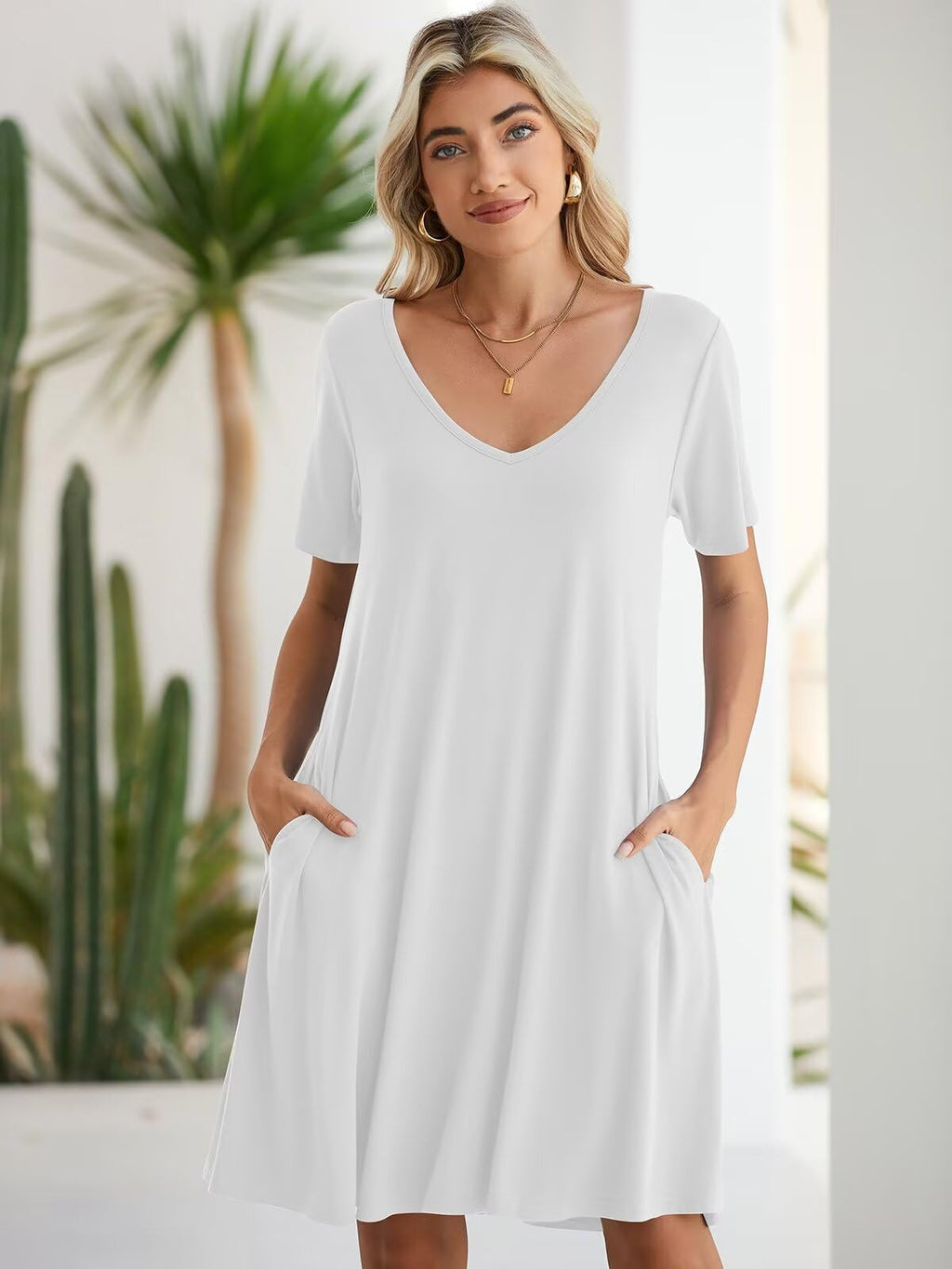 BELAROI Womens Plus Size Dresses for Curvy Women Summer Casual T Shirt Dress Loose Swing Tunic Flowy Sundress V Neck Short Sleeve (3X, White)