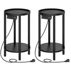 HOOBRO Small Round Side Table with Charging Station, 2-Tier Round Bamboo End Table, Compact Sofa Bedside Table for Small Space, Easy Assembly, for Living Room, Bedroom, Apartment, Natural YL156UBZ01