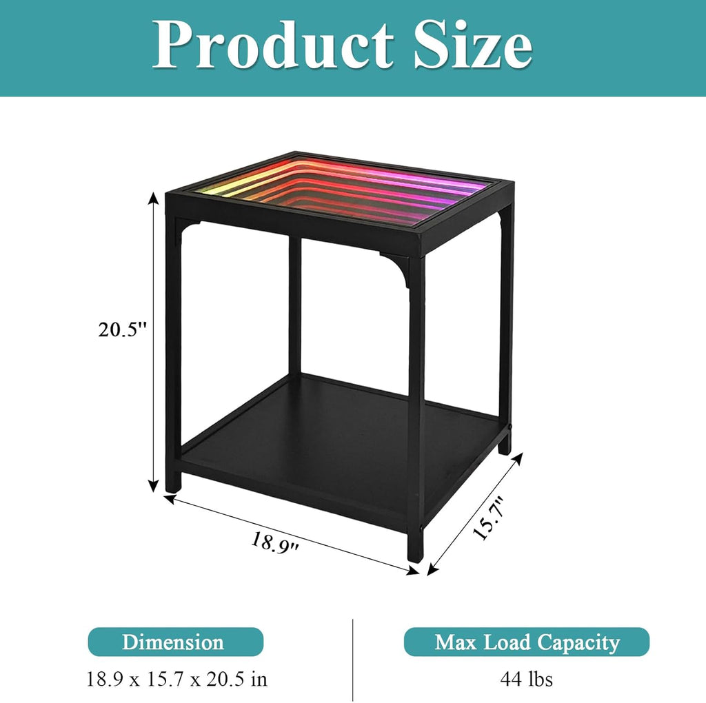 Infinity Mirror Light Table, Coffee Tables for Living Room, with 3D Infinity Illusion Mirror, RGB Side Table, with Tunnel Light, with Futuristic Decor, for Bedroom, Party