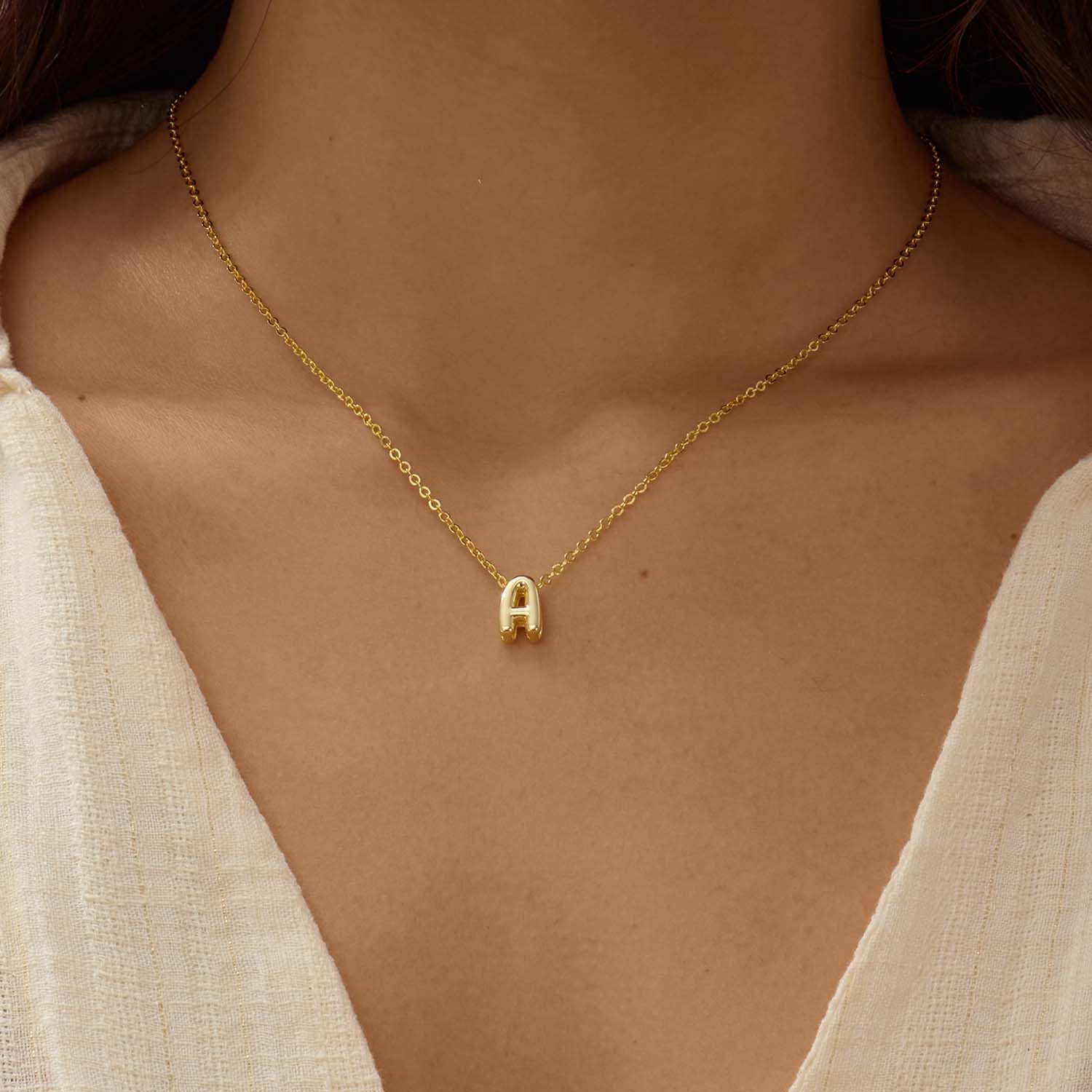 CUEZIY Bubble Letter Necklace Gold Initial Necklaces for Women Dainty Personalized Charm Pendant Name Necklace Cute Non Tarnish Fashion Accessories Teen Gift Trendy Stuff Gold Jewelry Gifts