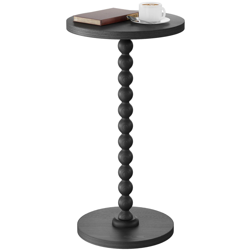 Round Side Table, Drink Table for Small Spaces, Modern Accent Nightstand with Rubberwood Leg for Living Room, Bedroom, Corners, and Office (Brown)