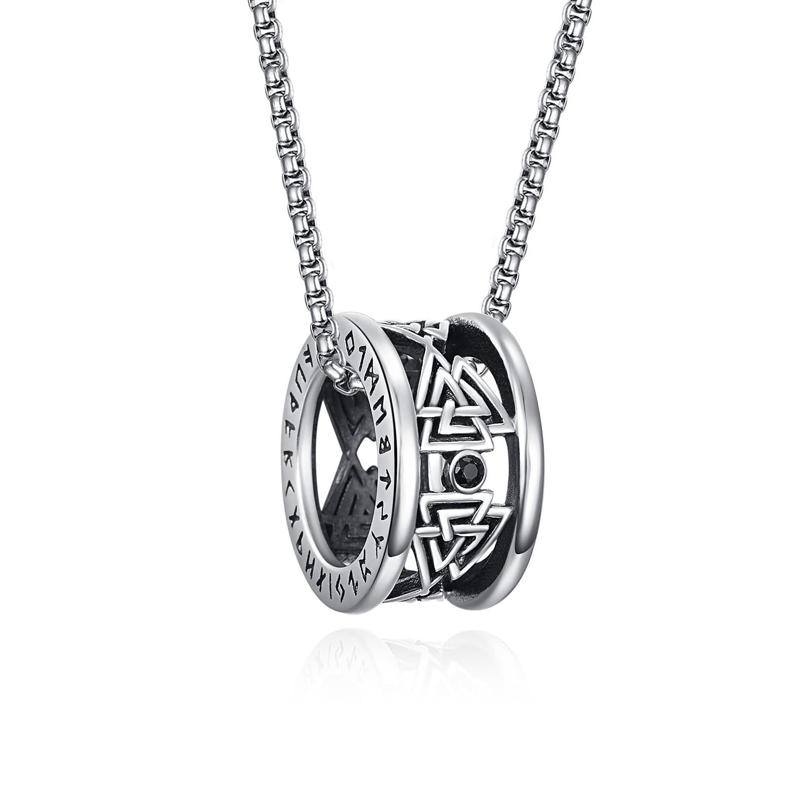 Viking Ring Necklace for Men 925 Sterling Silver Compass/Triquetra/Triskelion/Talisman/Rune/Valknut/Dragon/Odin Pendant Necklace Amulet Jewelry Gifts for Father Son Boyfriend Brother