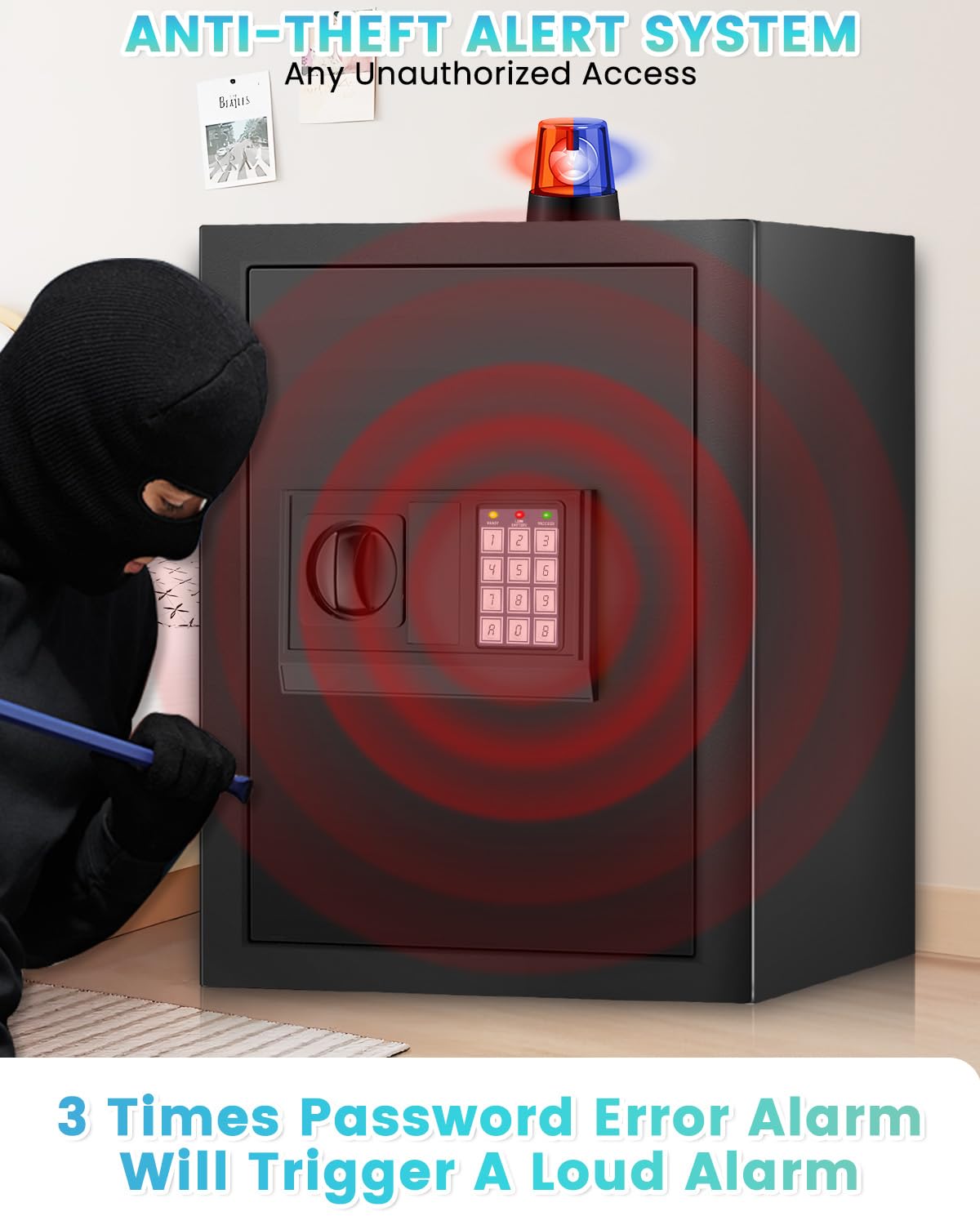 2.5 Cuft brandsikker boks, pengeskab til hjemmet med brandsikker vandtæt taske, tyverisikring digital sikkerhedsboks med smart alarmsystem, aftagelig hylde, mute-funktion, personlig pengeskab til pengesmykker
