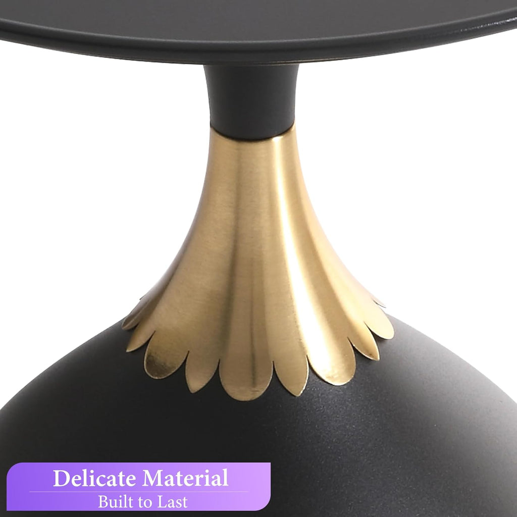 seonyou Small Round Side Table, Black Accent Modern Minimalist Metal Circle Pedestal End Table, Unique Fluted Drink Martini Tables for Small Spaces