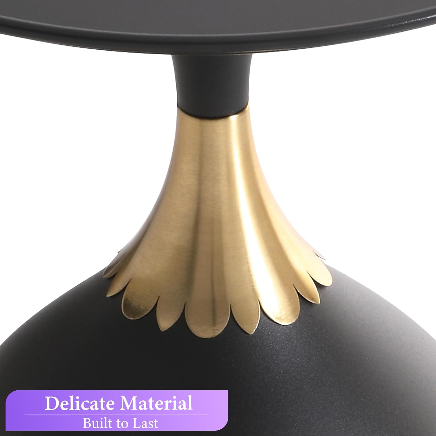seonyou Small Round Side Table, Black Accent Modern Minimalist Metal Circle Pedestal End Table, Unique Fluted Drink Martini Tables for Small Spaces