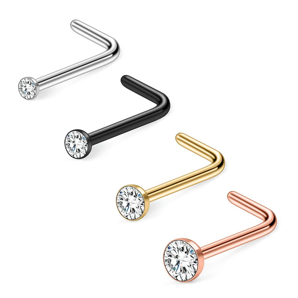 Ruifan 20G 1.5mm 2mm 2.5mm 3mm 3.5mm 4mm Opal Clear Diamond CZ Nose L Shaped Studs Rings Piercing Jewelry 4-20PCS