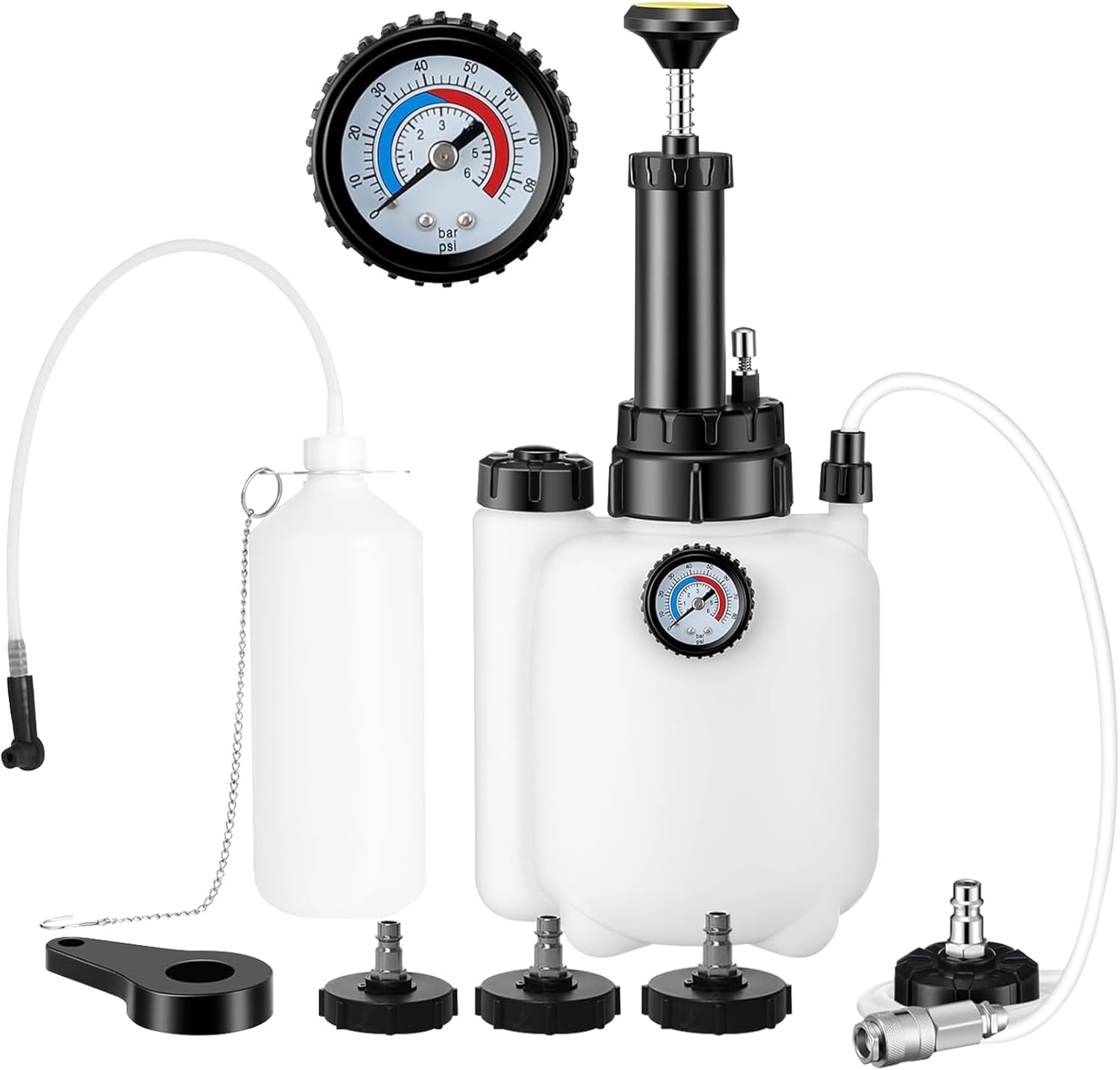 3L Brake Bleeder Kit, Manual Brake Bleeder Vacuum Pump Kit, Brake Fluid Bleeder Kit With 1l Brake Bleeder Bottle And 4 Master Cylinder Adapters, Brake Bleeding Kit Suitable for Most Vehicles