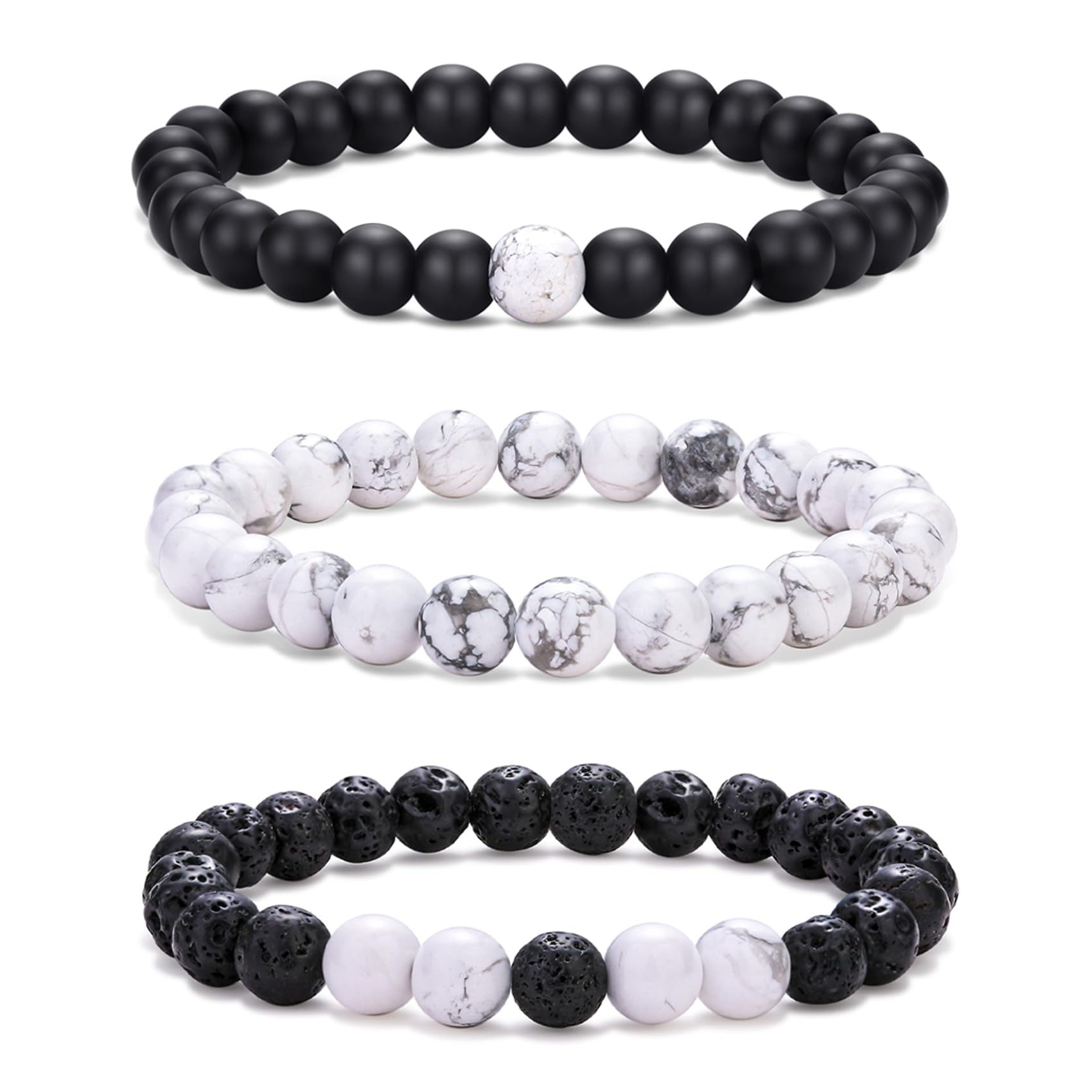 RANKEEF Mens Bead Bracelet Set - Adjustable Elastic Rope With 6&8MM Natural Stone Multi-Colored Beads - Tiger Eye Bracelets for Men - Gift