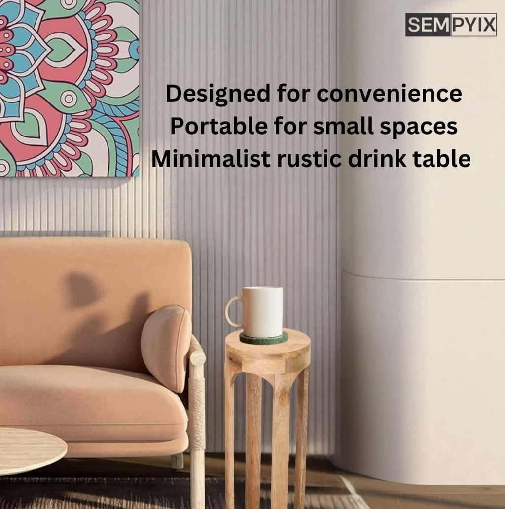 Wooden Round Drink Tables for Small Spaces 8x23 Bedroom Nightstand for Living Room Coffee Accent Pedestal, Modern Boho Decorative Display & Storages Stand for Plant (Natural)