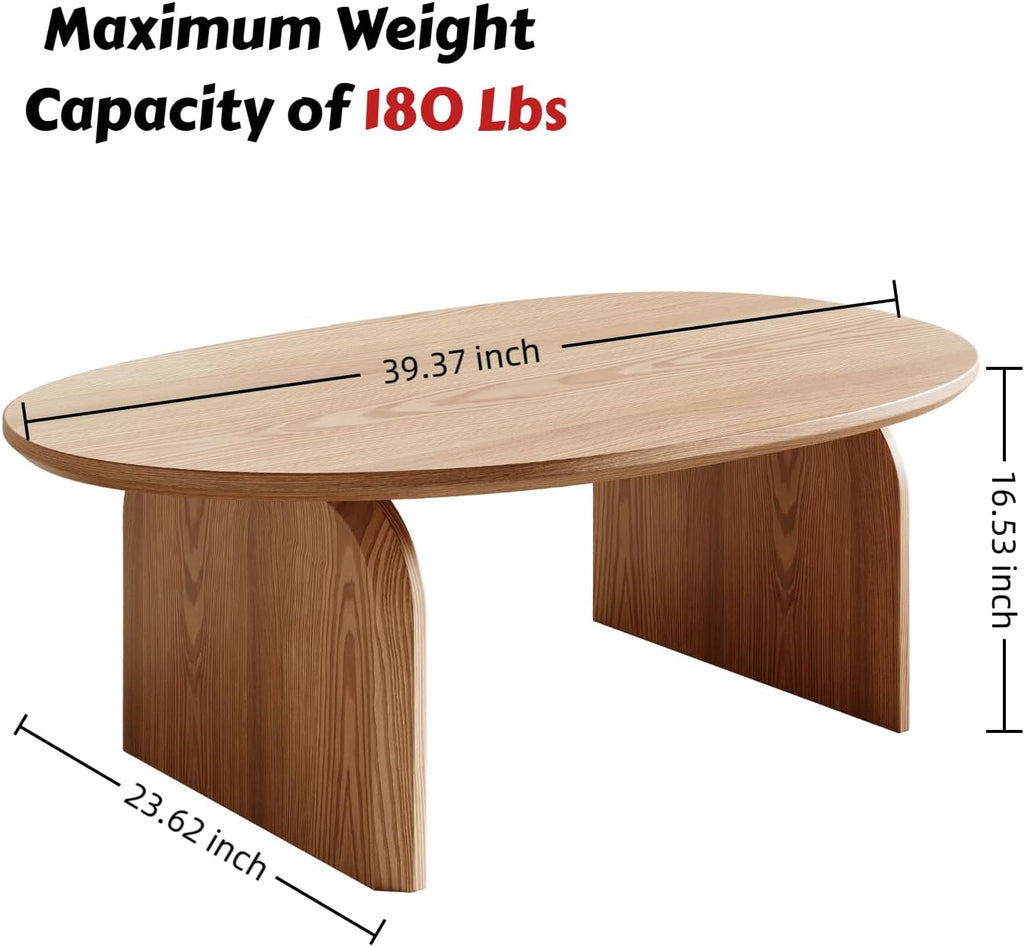 Honyee Modern Oval Coffee Table, Small Coffee Tables for Living Room - Oak Wood Top with Solid Legs, Wooden Center Table Easy Assembly for Living Room &Bedroom,Office, Natural