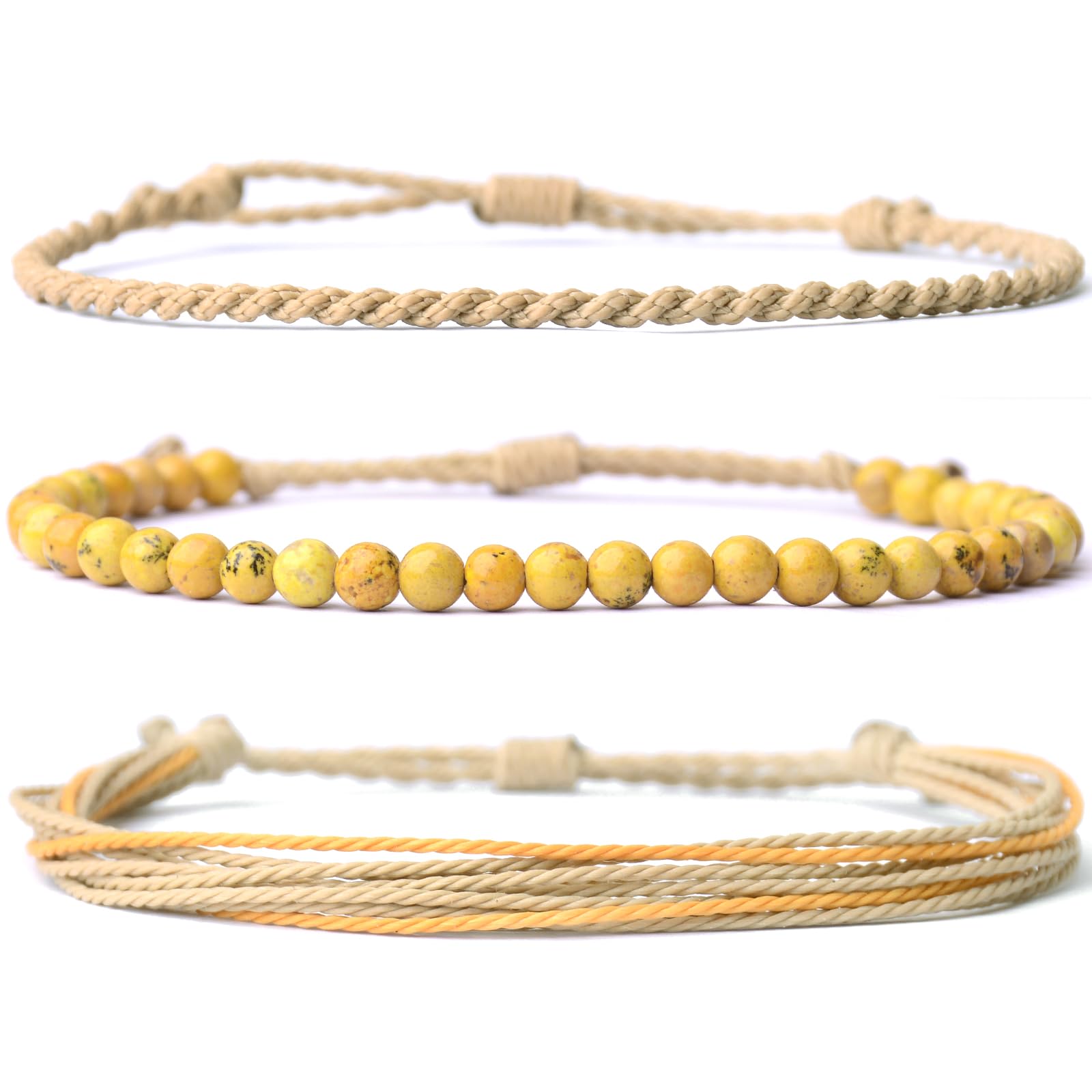 Handmade Natural Stone Beaded Healing Bracelet Gift for Men Adjustable Rope String Bracelet (Lava Rock, Adjustable)