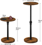 Set of 2 Small Round Side Table, Adjustable Height Drink Table, Pedestal Side Table with LED Light and Cup Mat, Coffee Martini Table, for Small Spaces, Rustic Brown and Black ETHR32E01S2