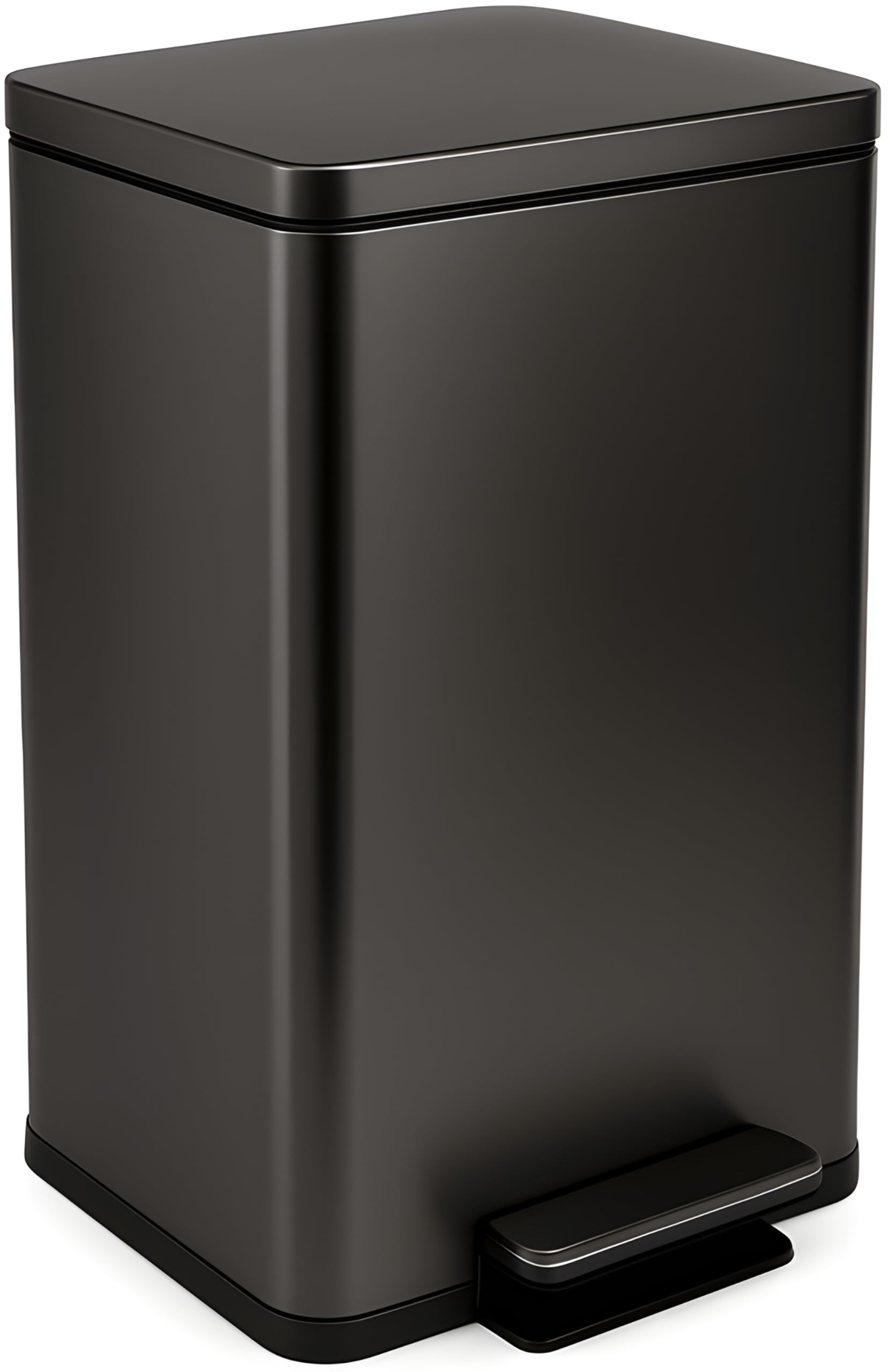 SIMPLI-MAGIC 50 Liter / 13.2 Gallon Soft-Close, Smudge Resistant Trash Can with Foot Pedal and Built in Filter- Stainless Steel, Sleek Finish