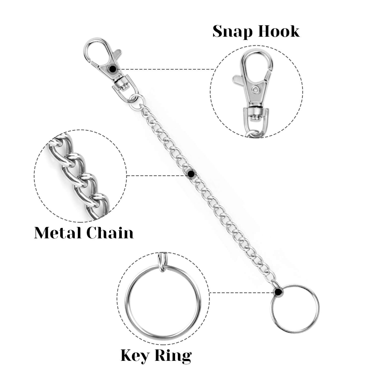 anezus 2Pcs Chain Belt Set, Wallet Chain, Pants Chain, Pocket Chain with Keyring for Pants Belt Jeans Wallets and keys (16” & 20”) - Grand Goldman